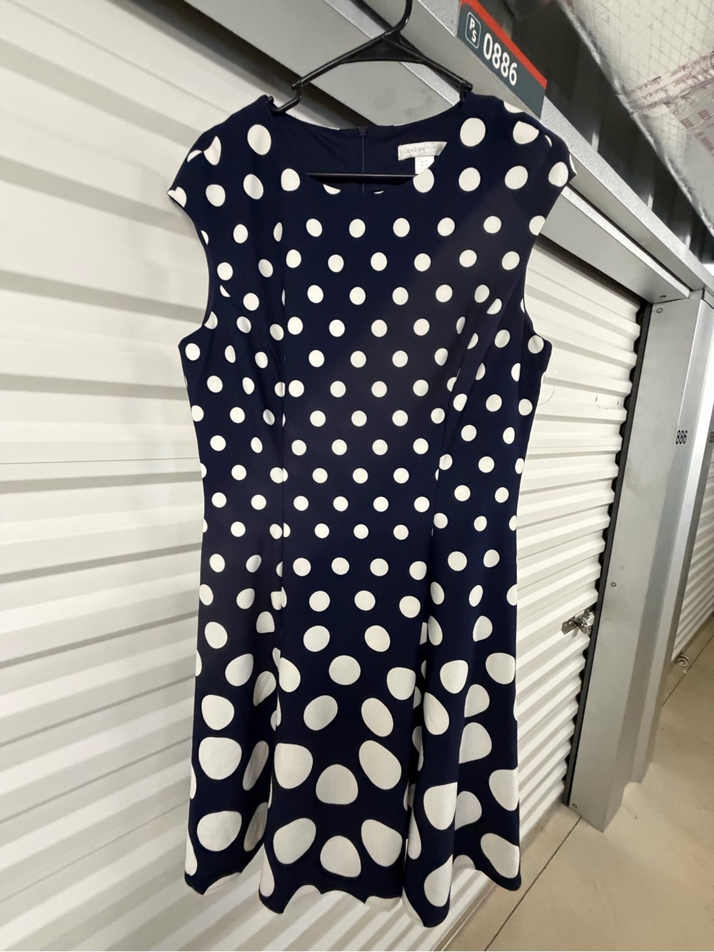 London Times Navy and White Polka Dot Midi Dress